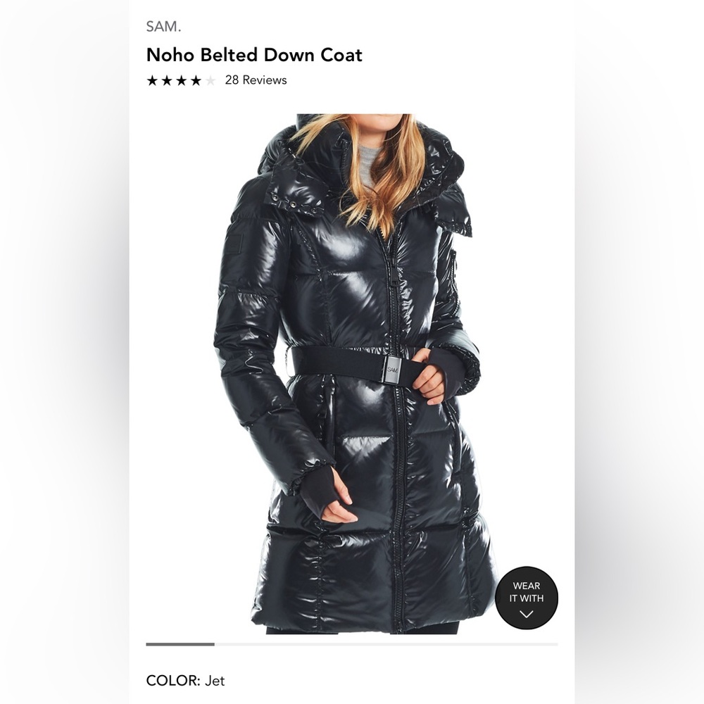 SAM. Noho Belted Down Coat size XS black color: Jet